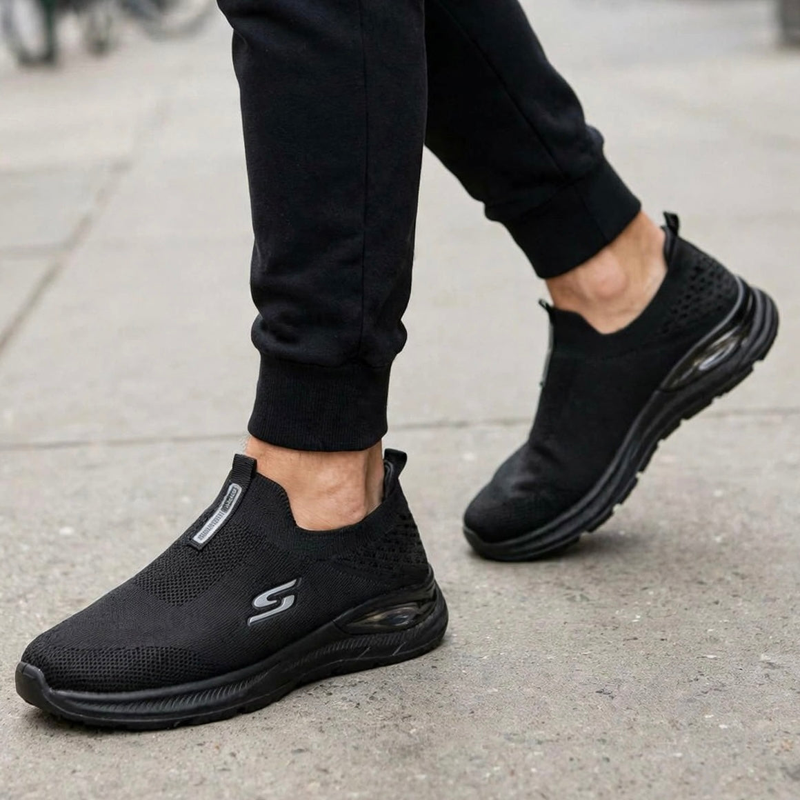 Black Comfort Knit Slip-On Skechers