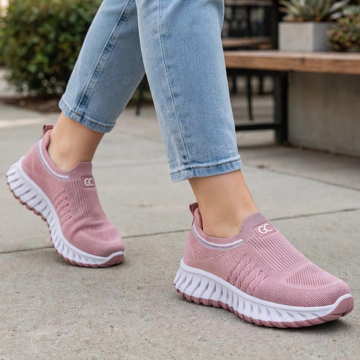 Women’s Knit Comfort Pink Slip-On Sneakers