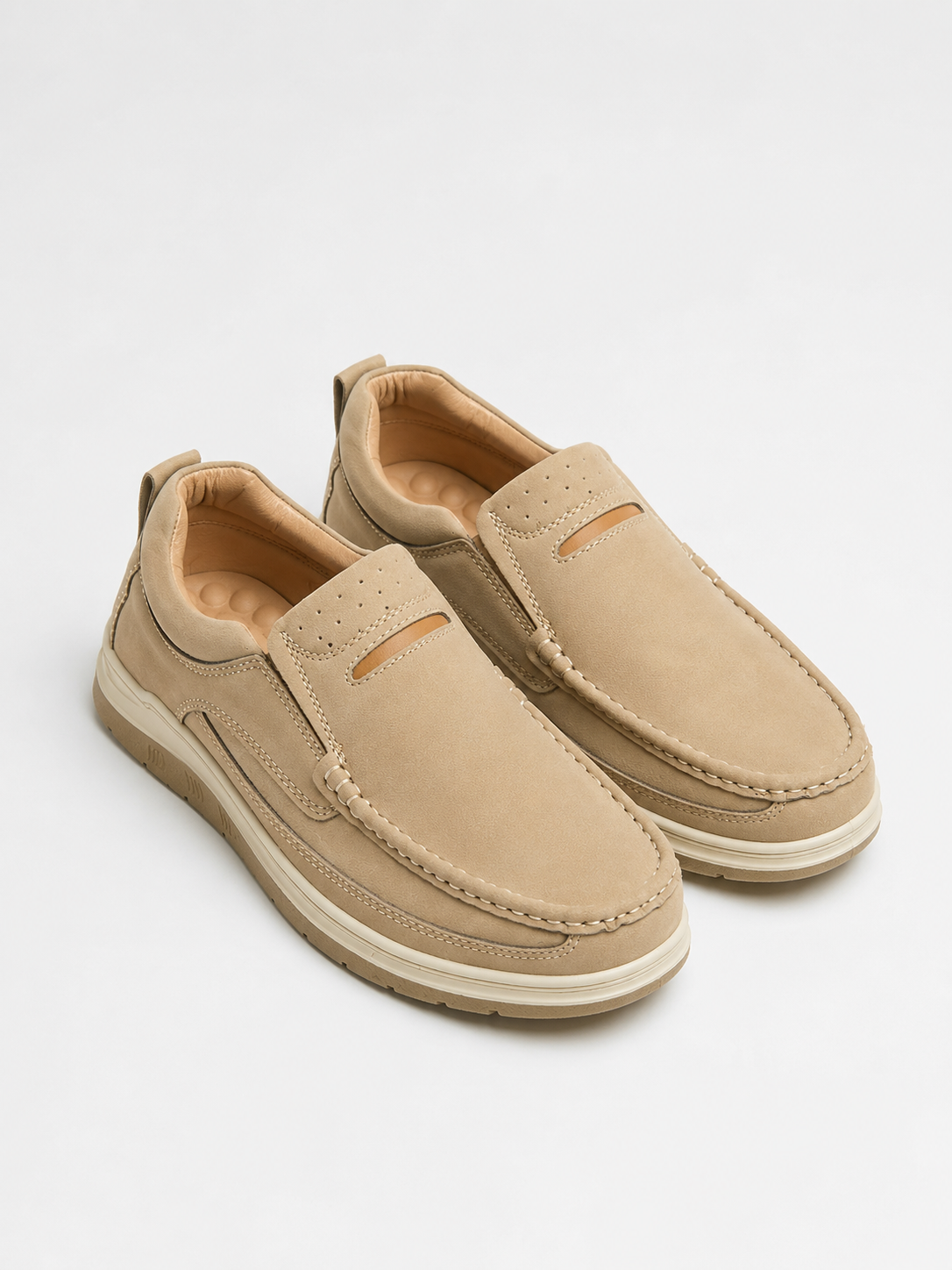 Men’s Beige Soft-Touch Medicated Loafer Suede Jogger | Non-Slip Ergonomic Sole – Pure Handmade Comfort