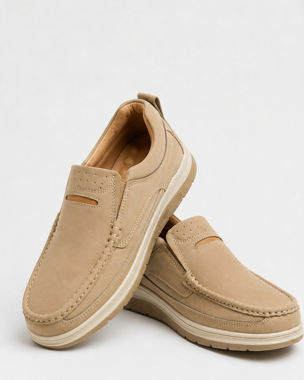 Men’s Beige Soft-Touch Medicated Loafer Suede Jogger | Non-Slip Ergonomic Sole – Pure Handmade Comfort