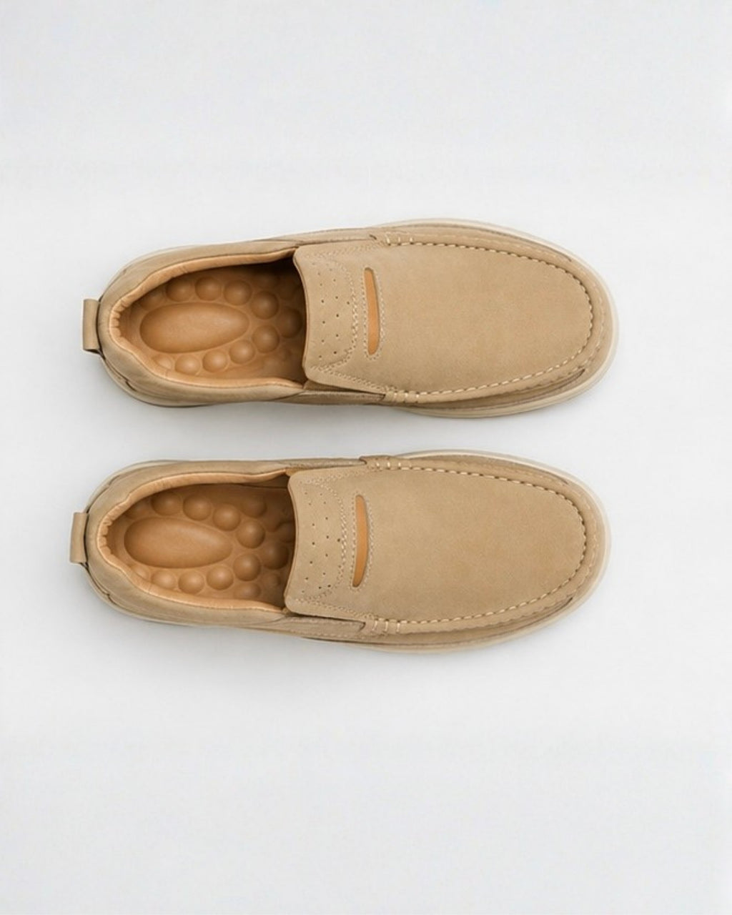 Men’s Beige Soft-Touch Medicated Loafer Suede Jogger | Non-Slip Ergonomic Sole – Pure Handmade Comfort