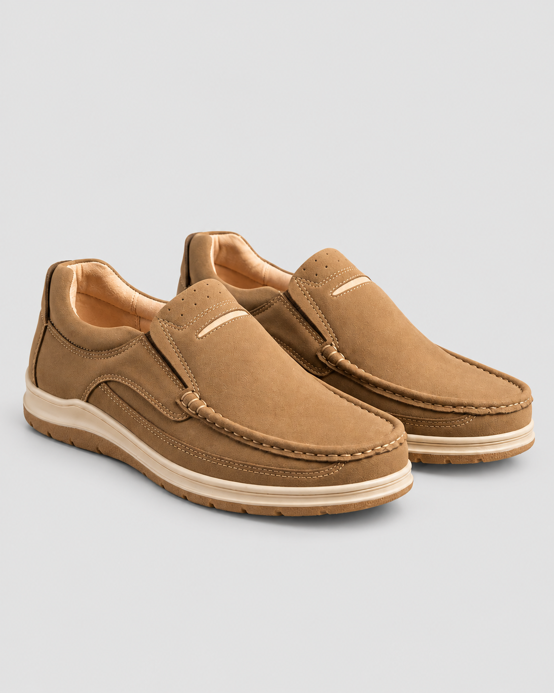 Premium Handcrafted Light Brown Medicated Comfort Insole | Durable Shock Absorber Sole – Ultimate Daily Wear Comfort — studio light grey background