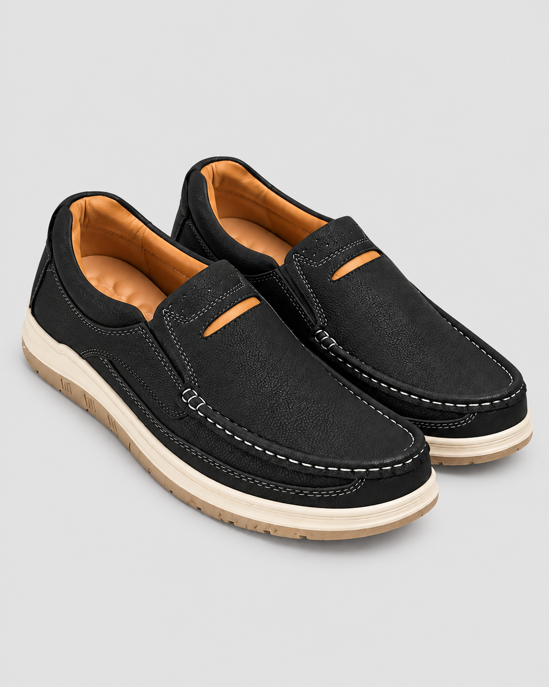 Premium Handcrafted Black Medicated Comfort Insole | Durable Shock Absorber Sole – Ultimate Daily Wear Comfort — studio light grey background