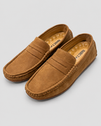 Tan Brown Medicated Suede Loafers – Premium Daily Wear — studio light grey background