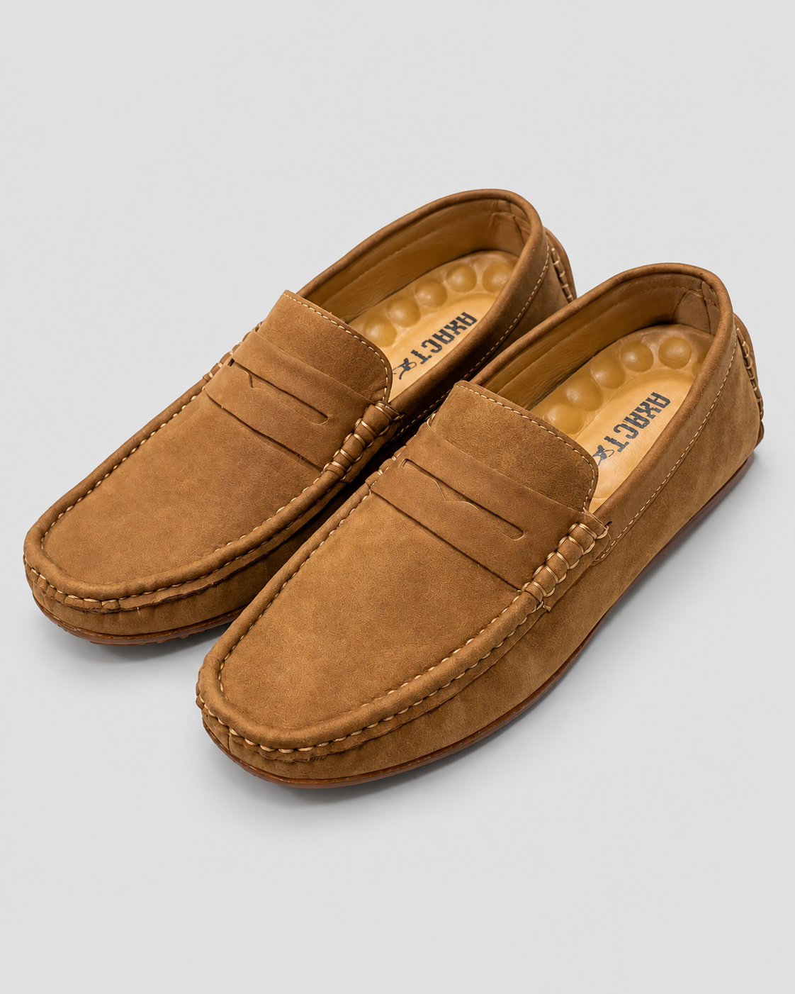 Tan Brown Medicated Suede Loafers – Premium Daily Wear — studio light grey background