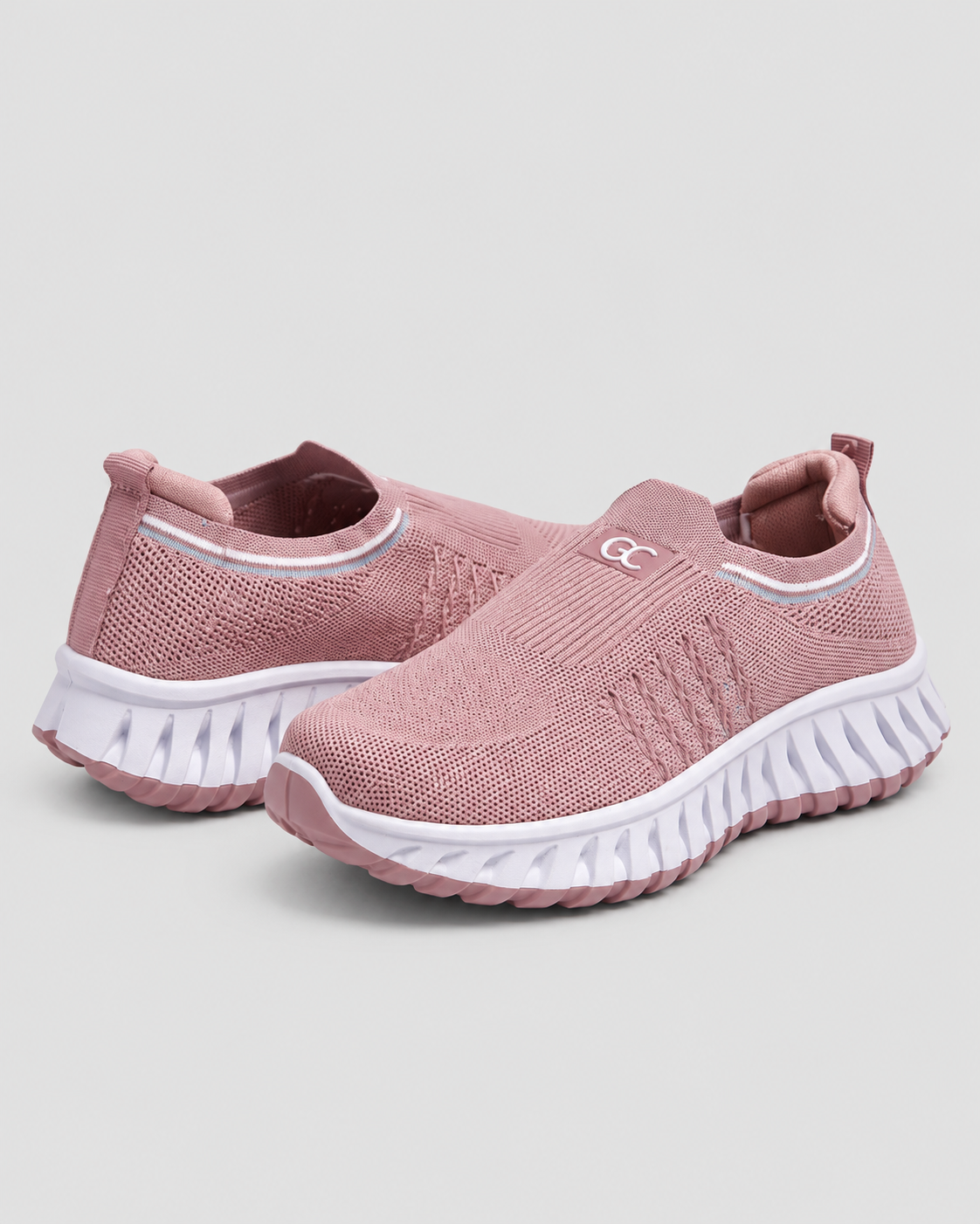 Women’s Knit Comfort Slip-On Sneakers — studio light grey background