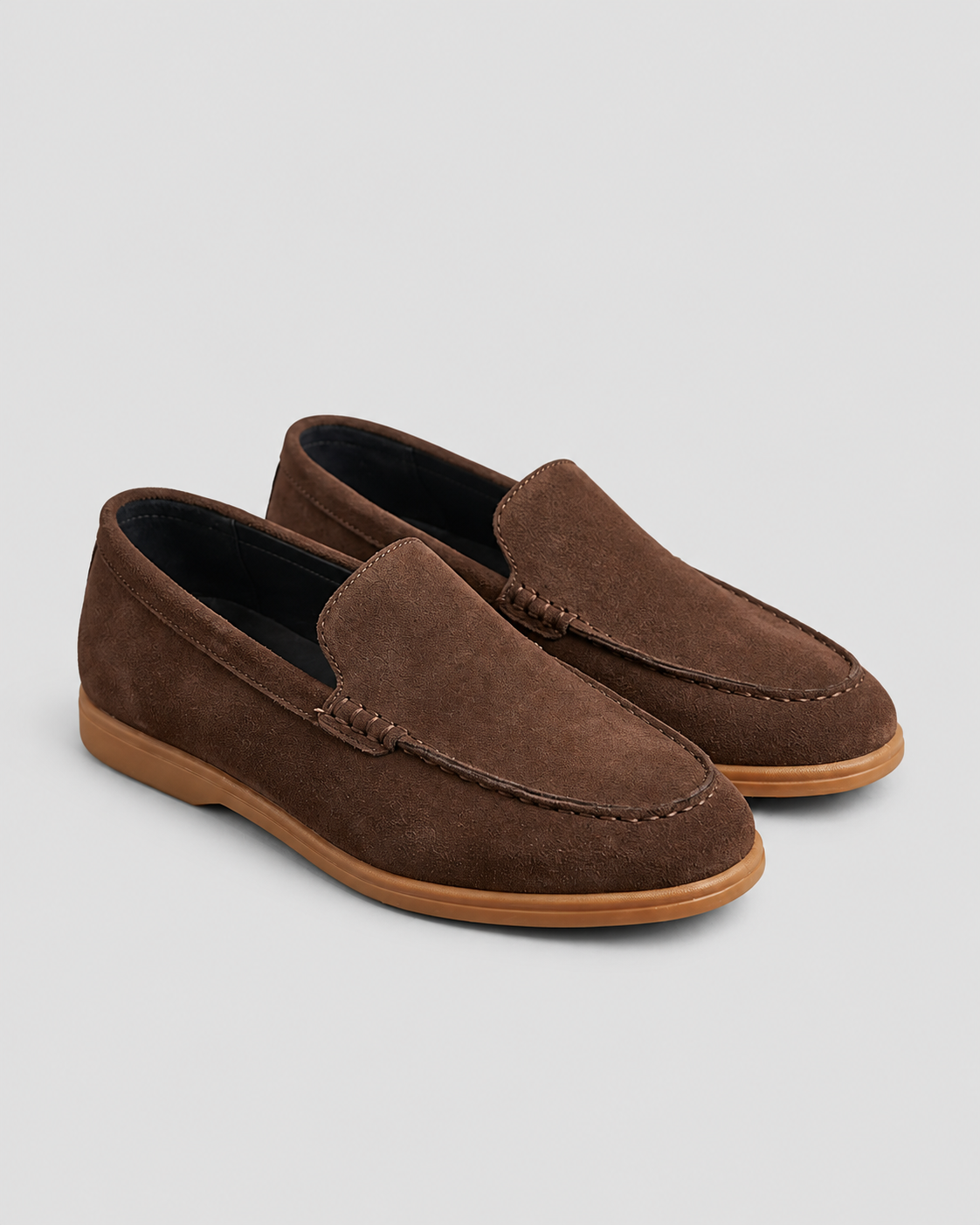 Signature Brown Suede Loafer - All-Day Comfort, Formal & Casual — studio light grey background